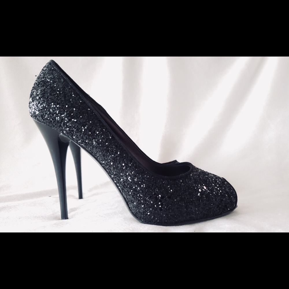 GIUSEPPE ZANOTTI Black Sequence High Heel Open Toe